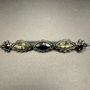 Ornate Black and Silver Tone Brooch / Barrette
